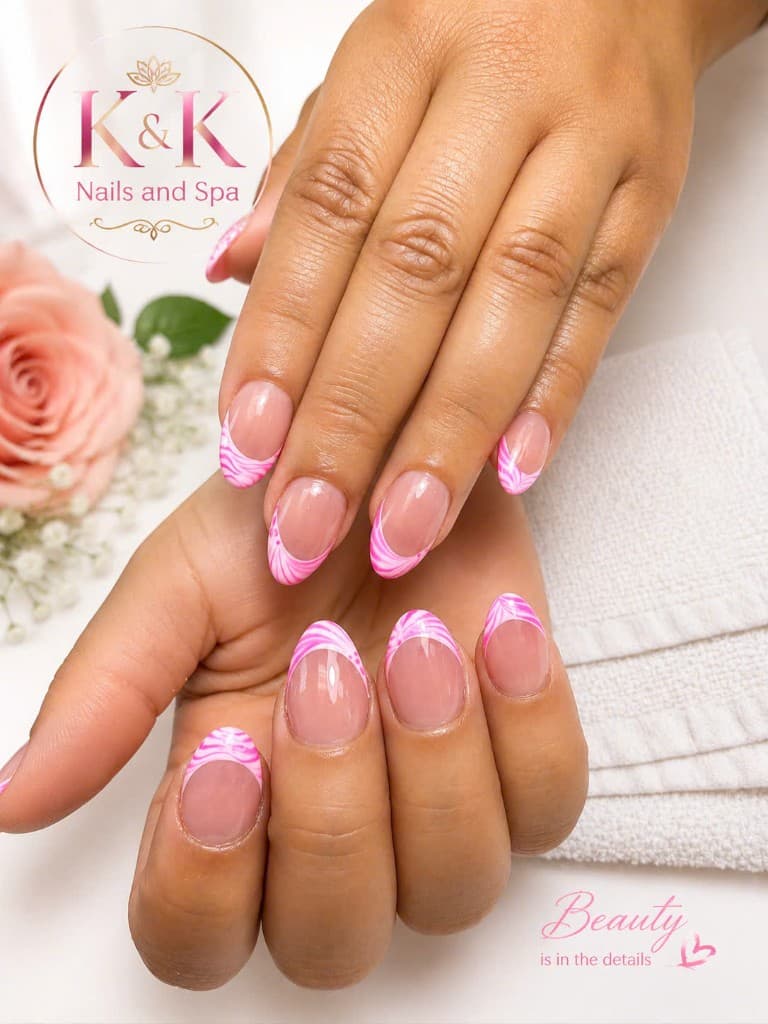 Pink marble French tip manicure
