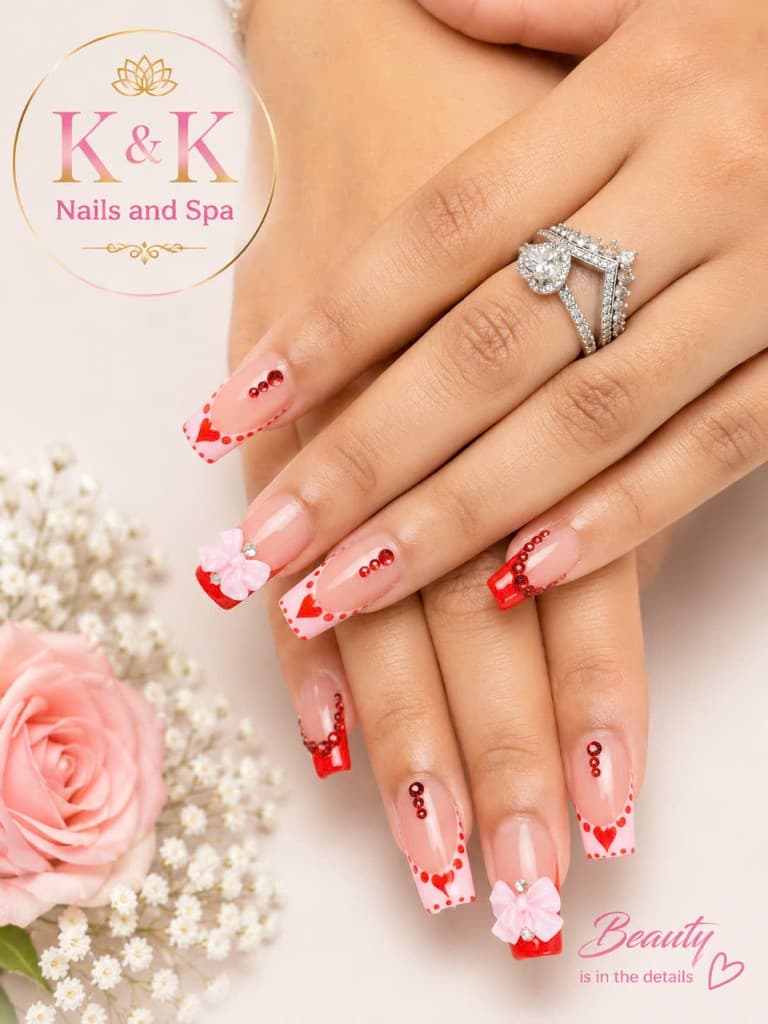 Valentine hearts nail art